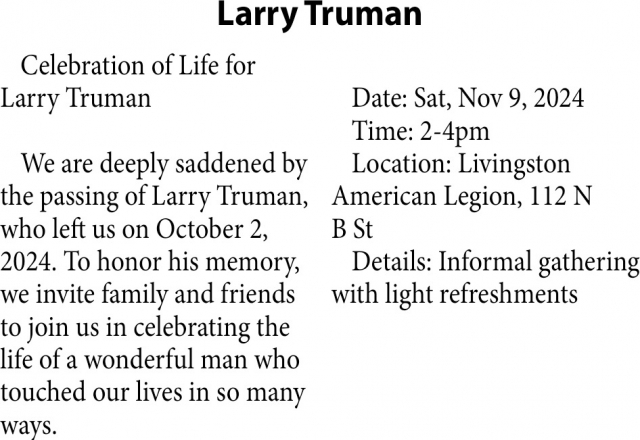 Larry Truman, Obituaries, Glendive, MT