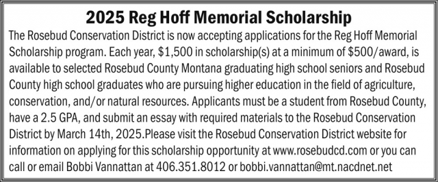 2025 Reg Hoff Memorial Scholarship, Rosebud Conservation District