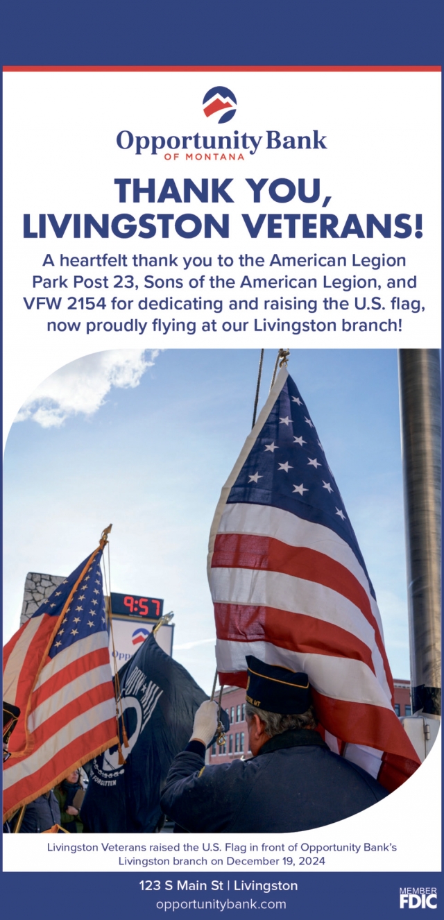 Thank You, Livingston Veterans!, Opportunity Bank, Helena, MT