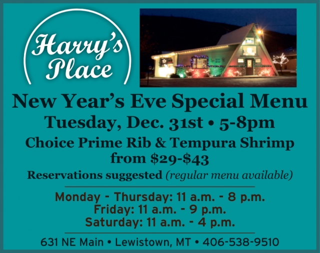 New Year's Eve Special Menu5, Harry's Place, Lewistown, MT