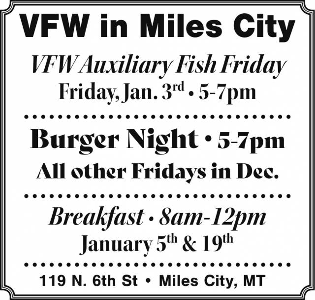 Burger Night, Miles City VFW, Miles City, MT