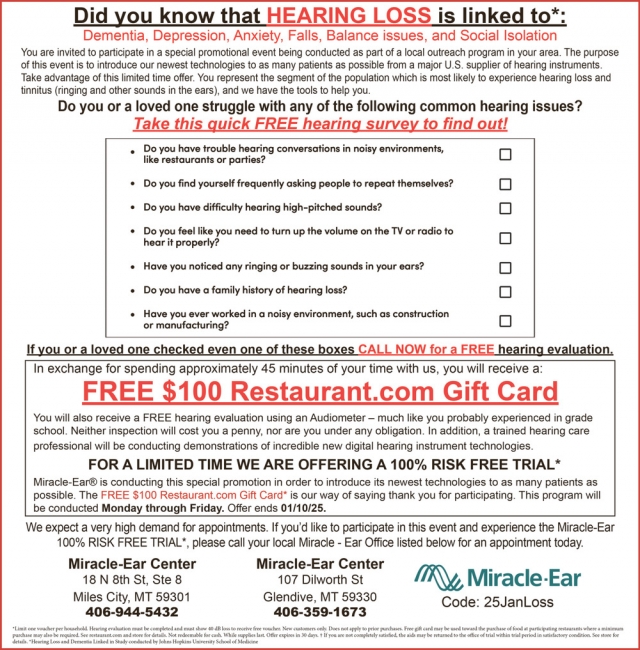 Hearing Loss,  Miracle-Ear / Miles City - Glendive, Glendive, MT