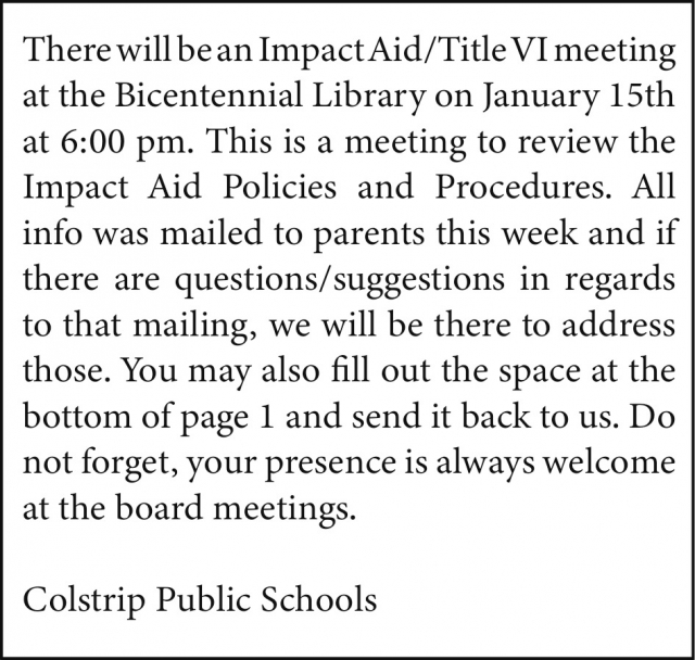 Meeting, Colstrip Public Schools, Colstrip, MT