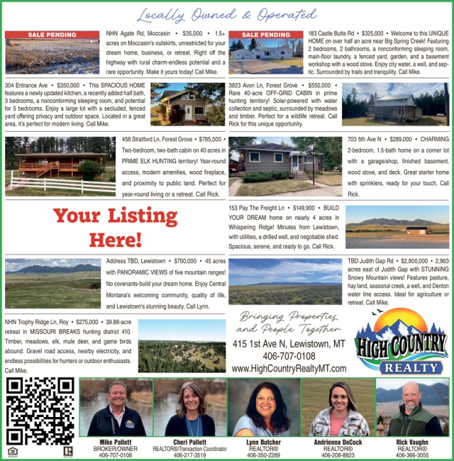 Locally Owned & Operated, High Country Realty, Lewistown, MT