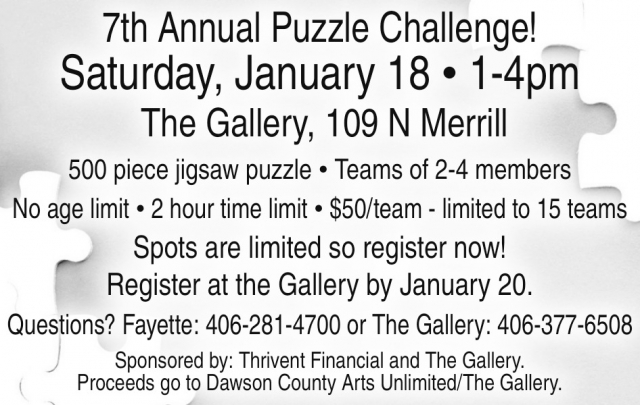 7th Annual Puzzle Challenge!, The Gallery, Glendive, MT