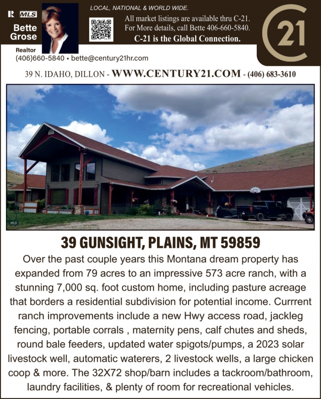 39 Gunsight, Plains, MT, Bette Grose - Century 21, Dillon, MT