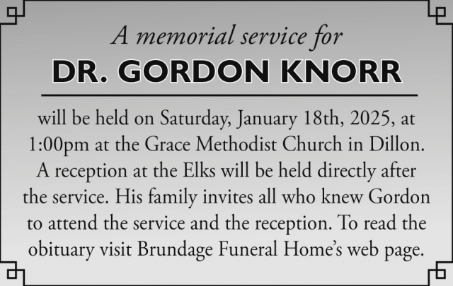 Memorial Service, Memorial Service for Dr. Gordon Knorr (January 18, 2025)