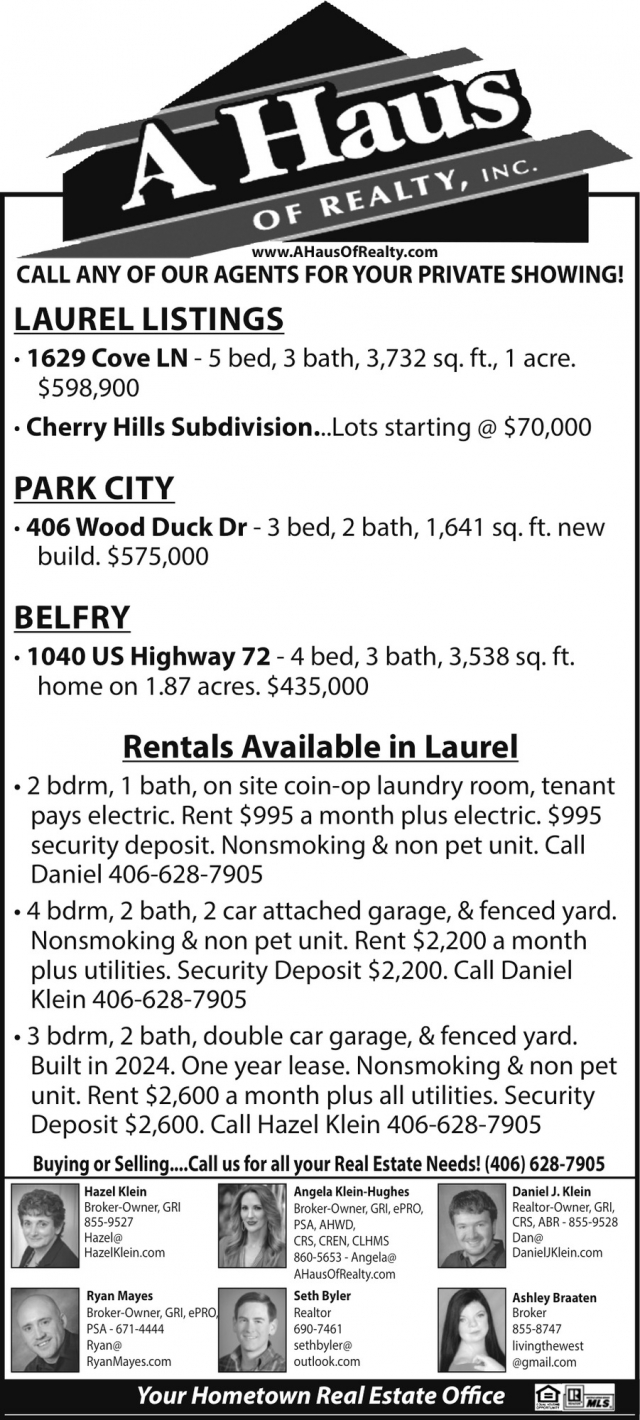 Laurel Listings, A Haus of Realty, Inc., Laurel, MT