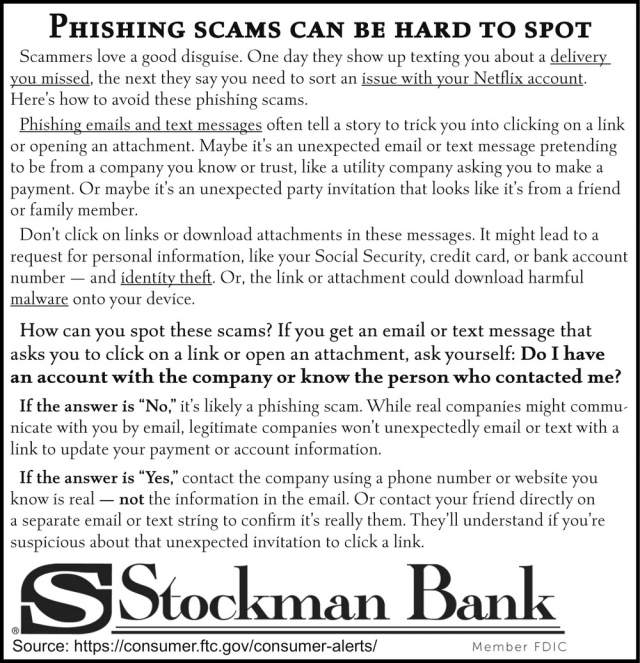 Phising Scams Can Be Hard to Spot, Stockman Bank