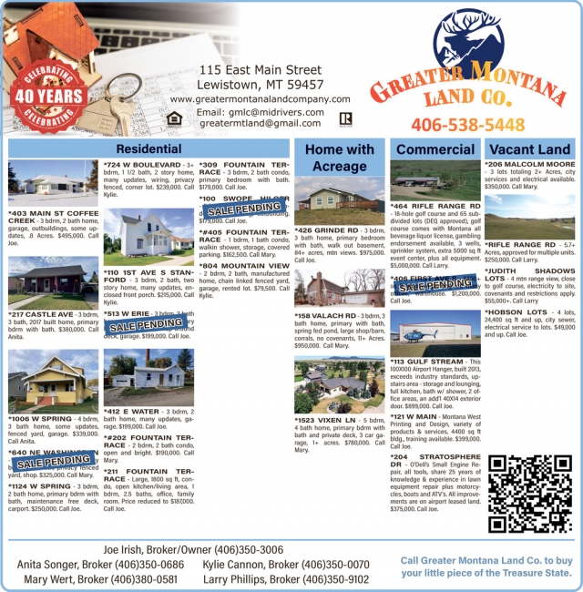 Real Estate Listings, Greater MT Land Company, Lewistown, MT