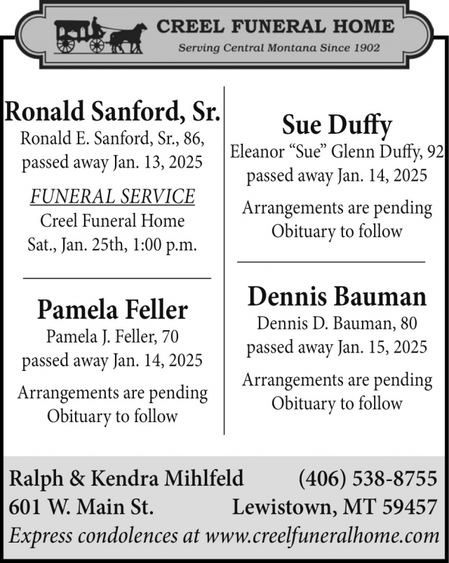 Funeral Services, Creel Funeral Home, Lewistown, MT