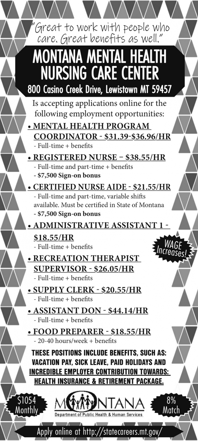 Mental Health Program Coodinator, Montana Mental Health Nursing Care Center, Lewistown, MT