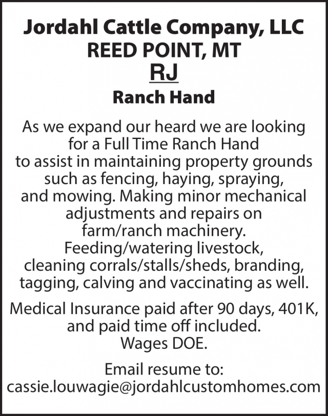 Ranch Hand, Jordahl Cattle Company, LLC