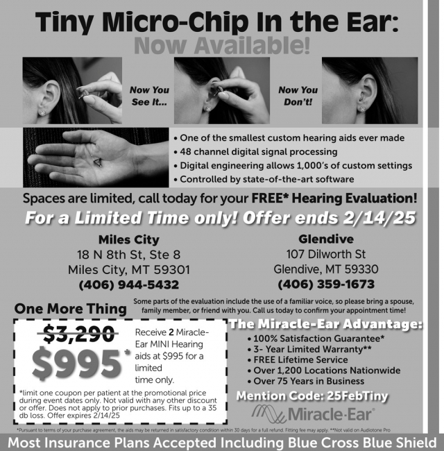 Tiny Micro-Chip in The Ear,  Miracle-Ear / Miles City - Glendive, Glendive, MT