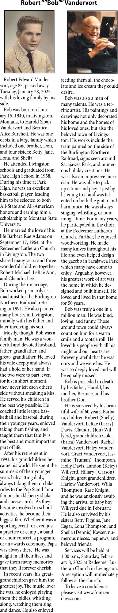 Robert Vandervort, Obituaries, Glendive, MT