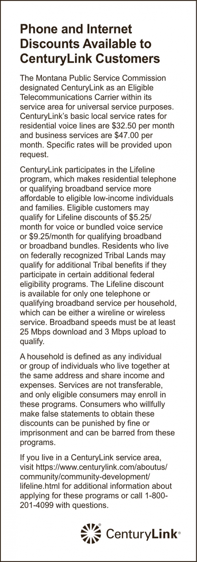 Phone and Internet Discounts Available, CenturyLink