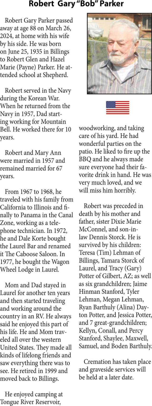 Robert Gary Parker, Obituaries, Glendive, MT