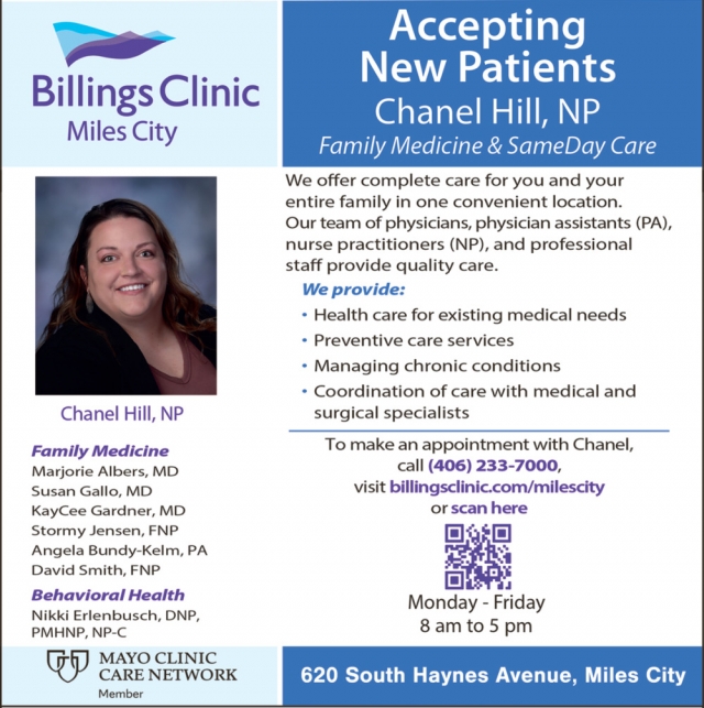 Accepting New Patients, Billings Clinic Miles City, Miles City, MT