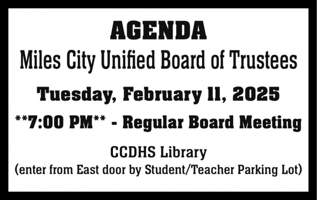 Agenda, Miles City Unified Board of Trustees Meeting (February 11, 2025)