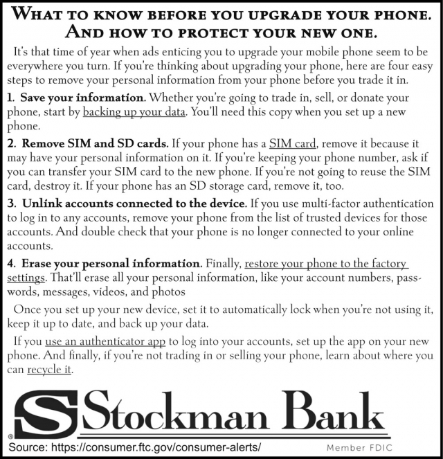 What to Know Before You Upgrade Your Phone., Stockman Bank