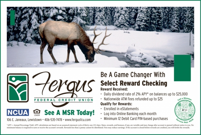 Be a Game Changer with Select Reward Checking, Fergus Federal Credit Union, Lewistown, MT