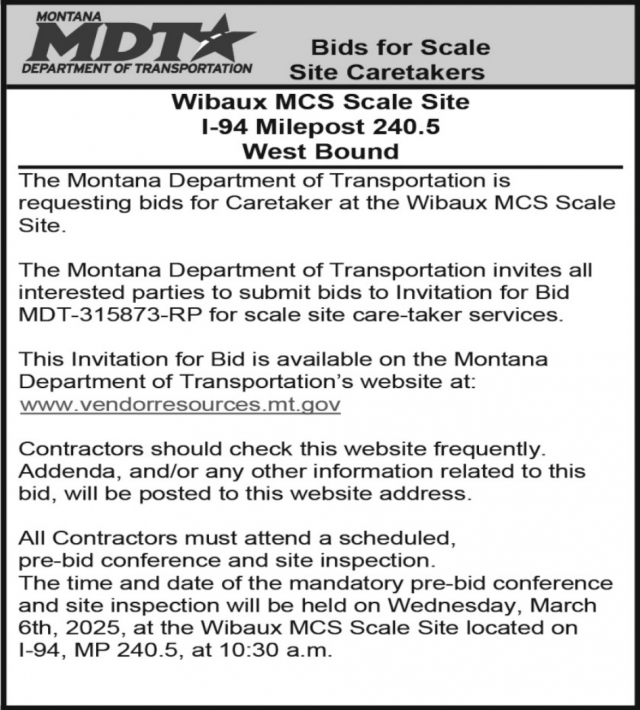 Bids for Scale Site Caretakers, Montana Department of Transportation, Helena, MT