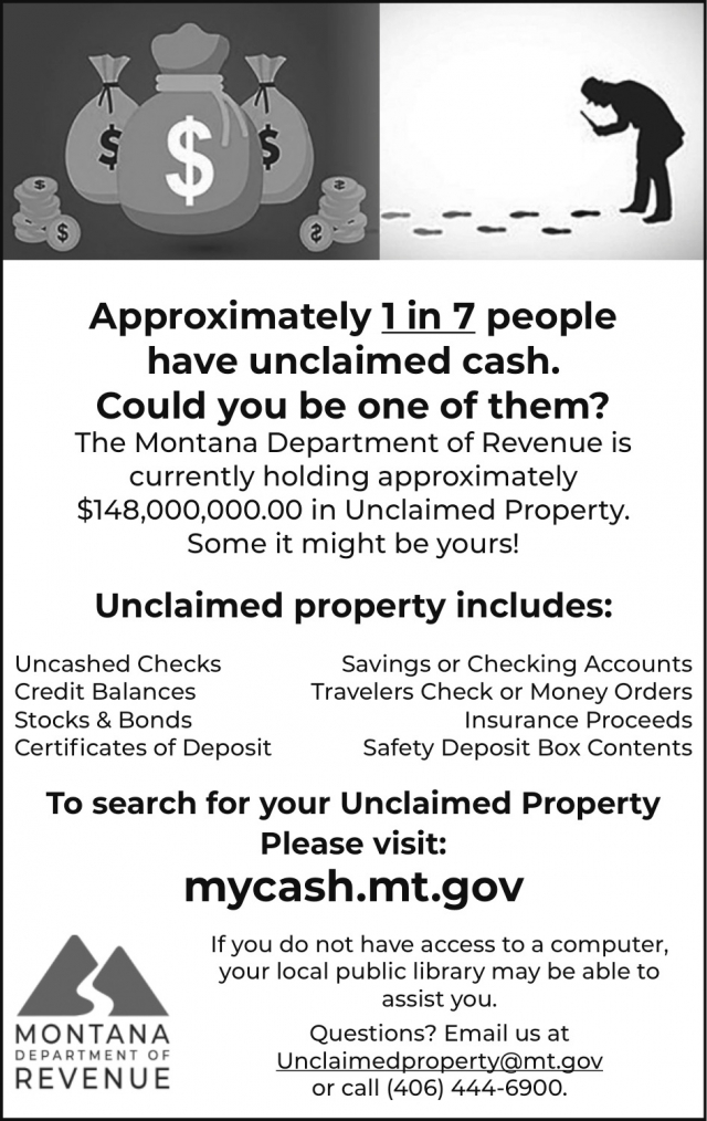 Unclaimed Property, Montana Department of Revenue, Helena, MT