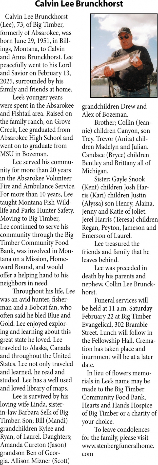 Calvin Lee Brunckhorst, Obituaries, Glendive, MT