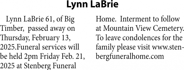 Lynn LaBrie, Obituaries, Glendive, MT