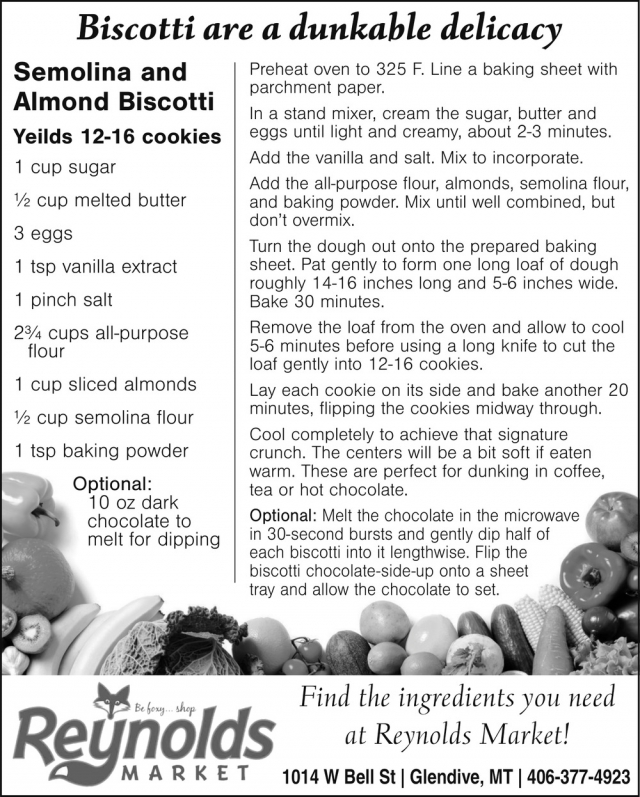 Semolina and Almond Biscotti, Reynolds Market, Sidney, MT