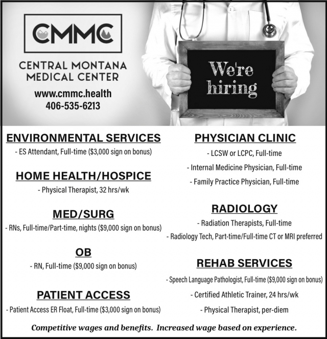 We're Hiring, Central Montana Medical Center, Lewistown, MT