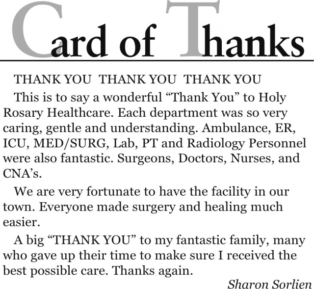 Card of Thanks, Sharon Sorlien