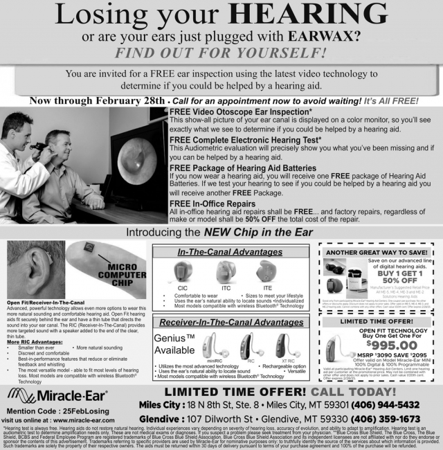 Losing Your Hearing,  Miracle-Ear / Miles City - Glendive, Glendive, MT