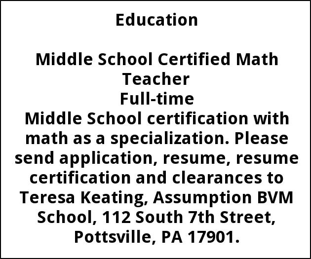 Middle Schoole Certifired Math Teacher