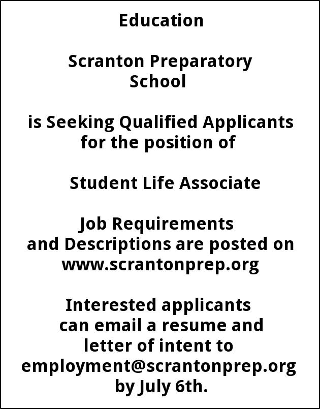 Student Life Associate, Scranton Preparatory School, Scranton, PA
