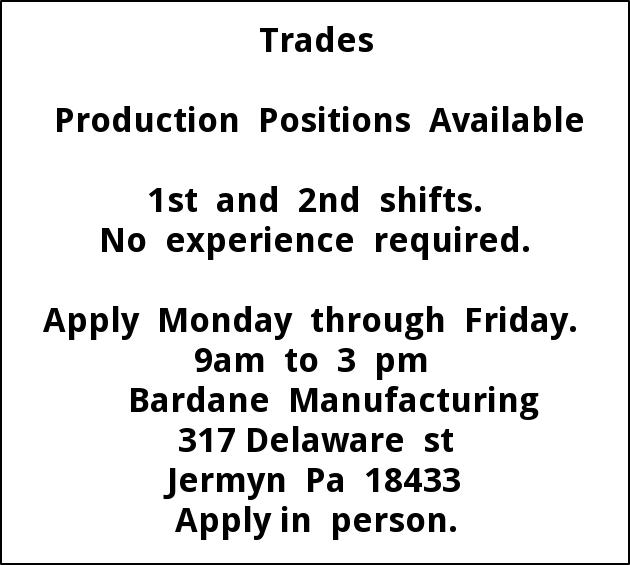 Production Positions Available Bardane Manufacturing Company Jermyn PA production-positions-available-bardane-manufacturing-company-jermyn-pa