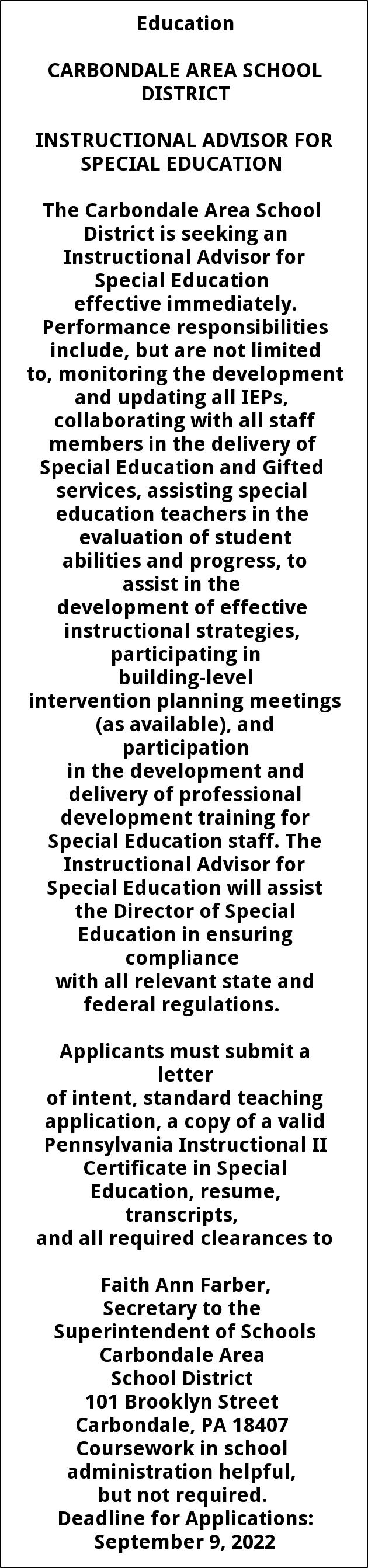 Instructional Advisor For Special Education