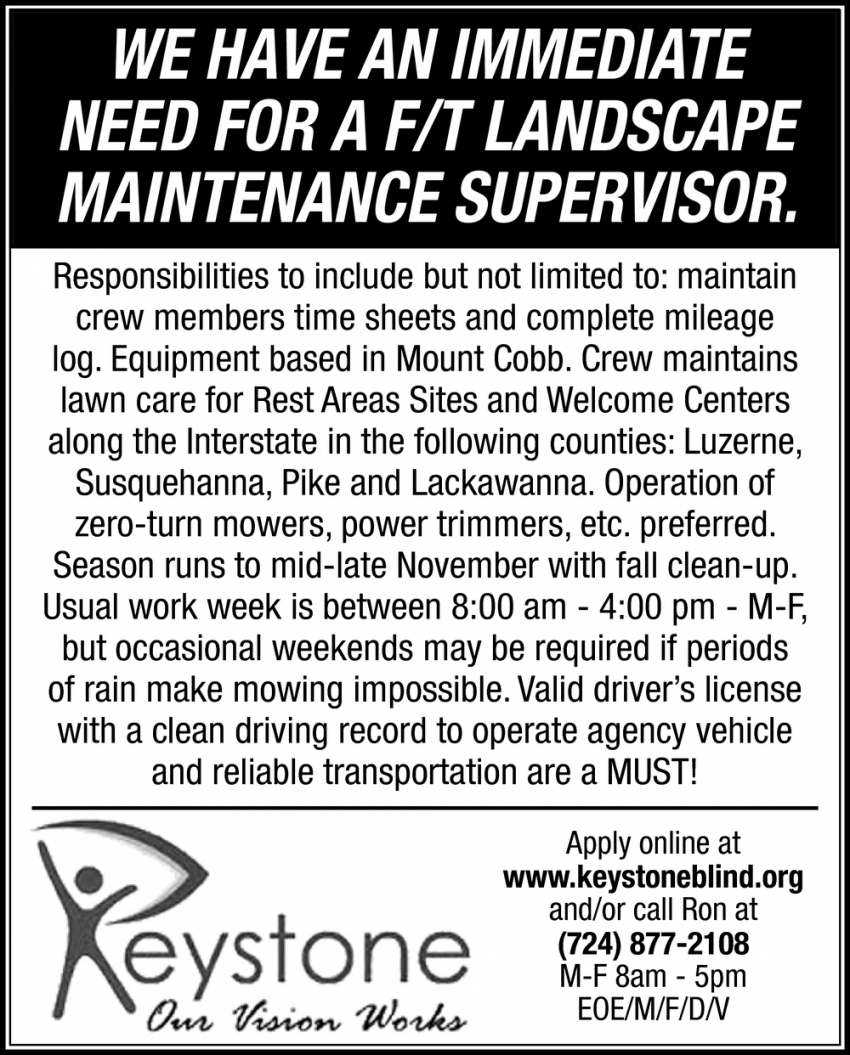 F/T Landscape Maintenance Supervisor