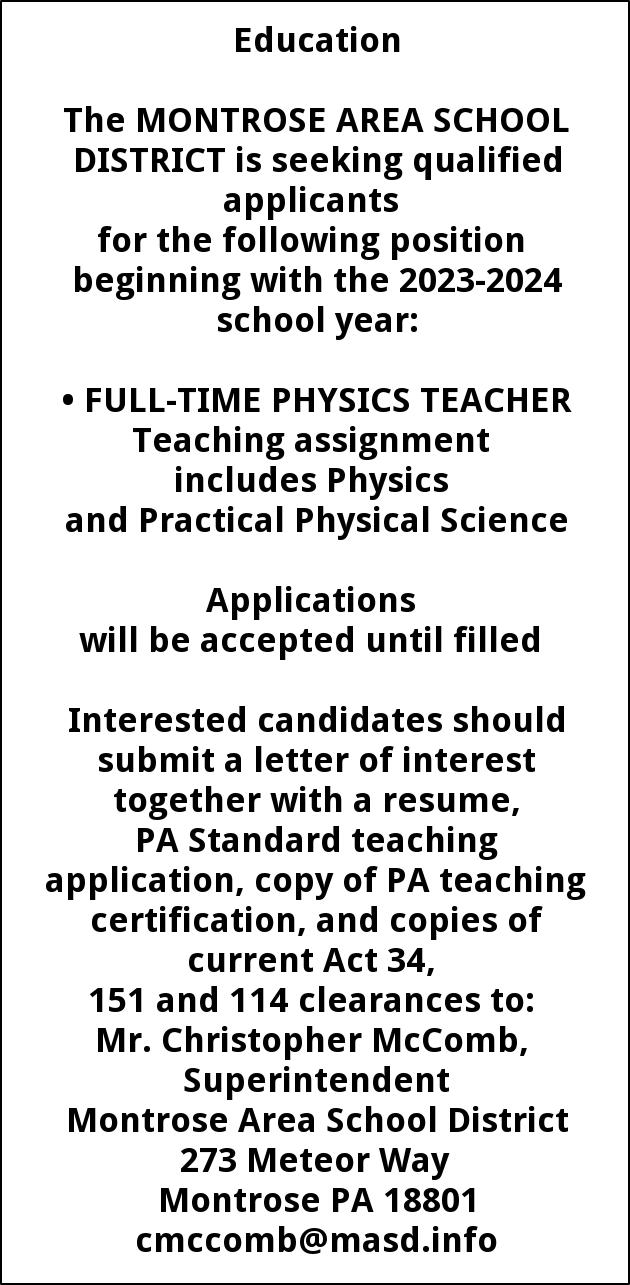 Full Time Physics Teacher