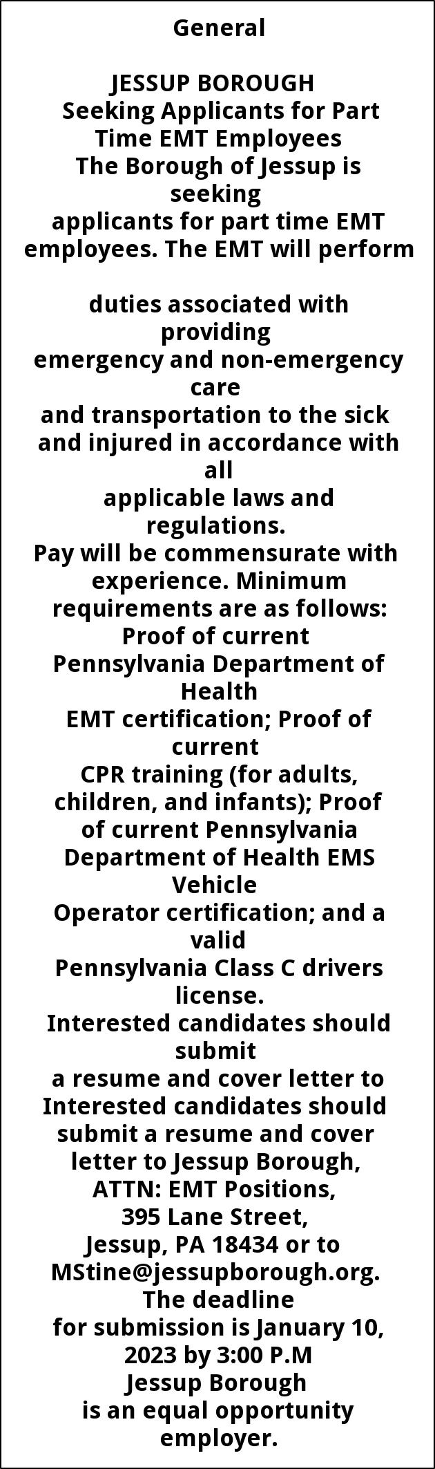 Part Time EMT Employees