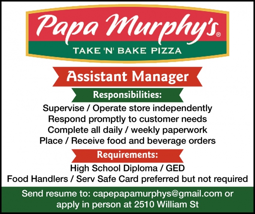 Assistant Manager Papa Murphys