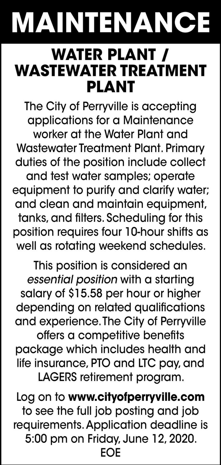 Maintenance, City of Perryville, Perryville, MO