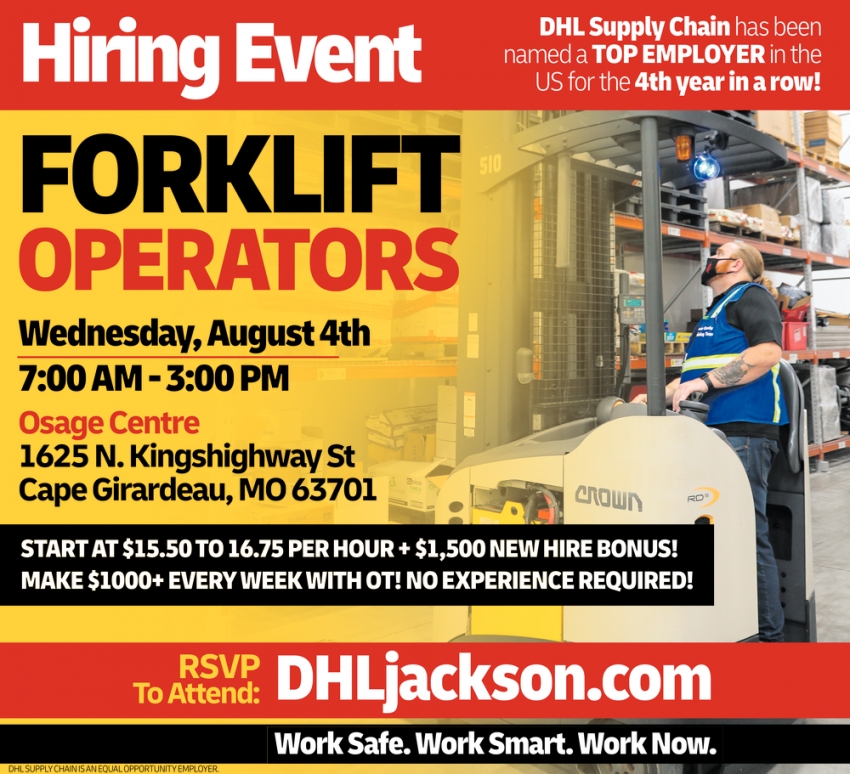 Forklift Operators DHL Supply Chain Jackson Cape Girardeau MO