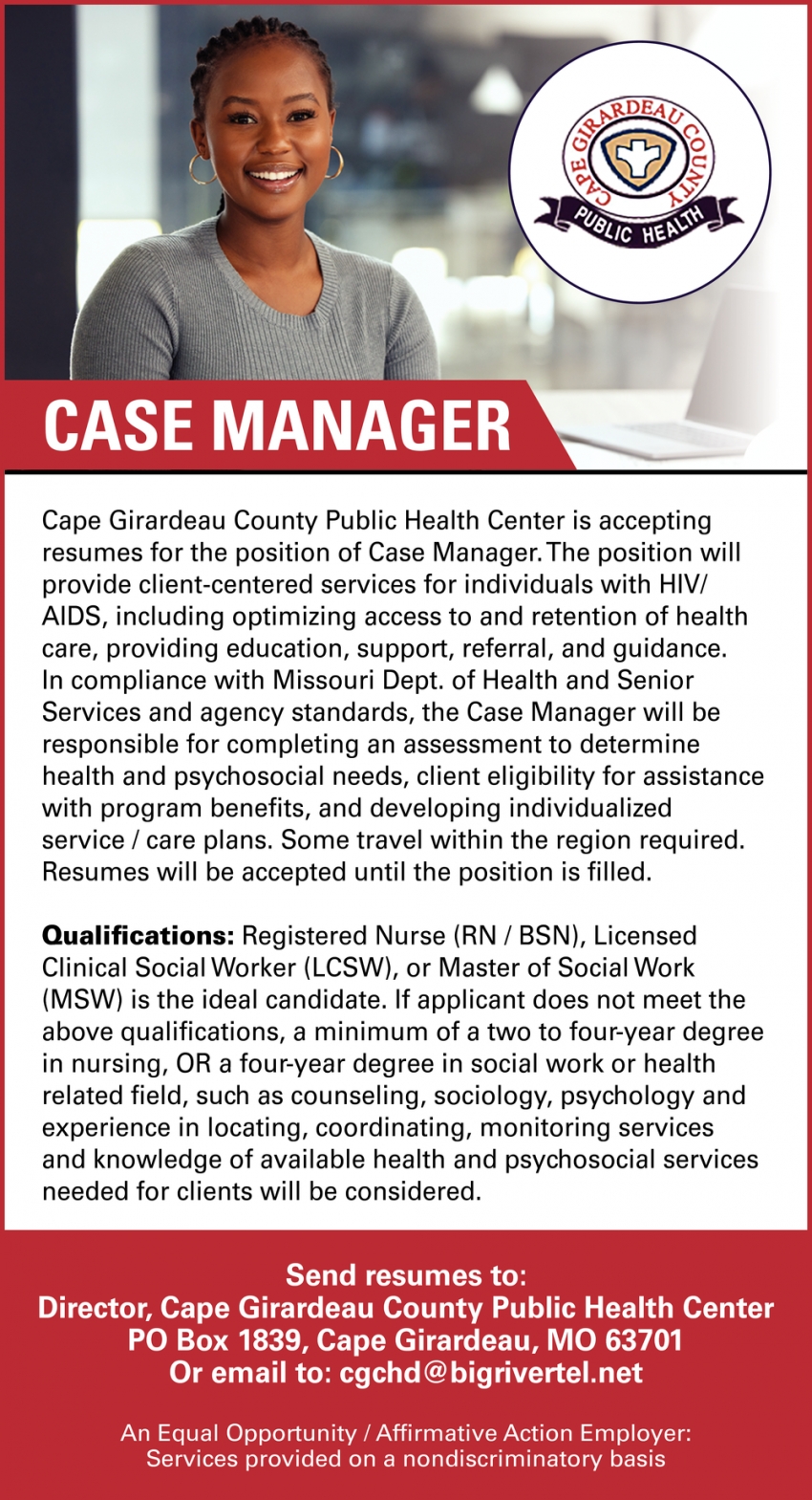 Case Manager Cape Girardeau County Public Health Center Cape 