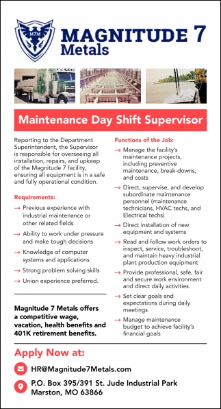 Maintenance Day Shift Supervisor