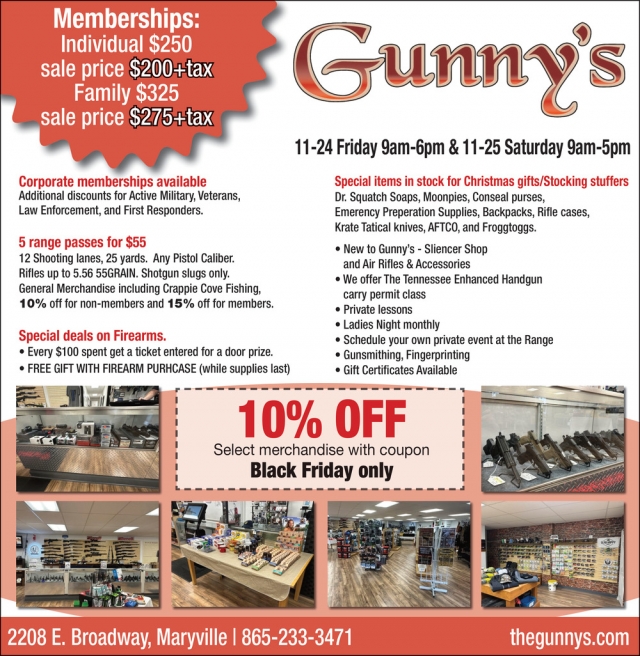 Corporate Memberships Available, Gunny's, Maryville, TN
