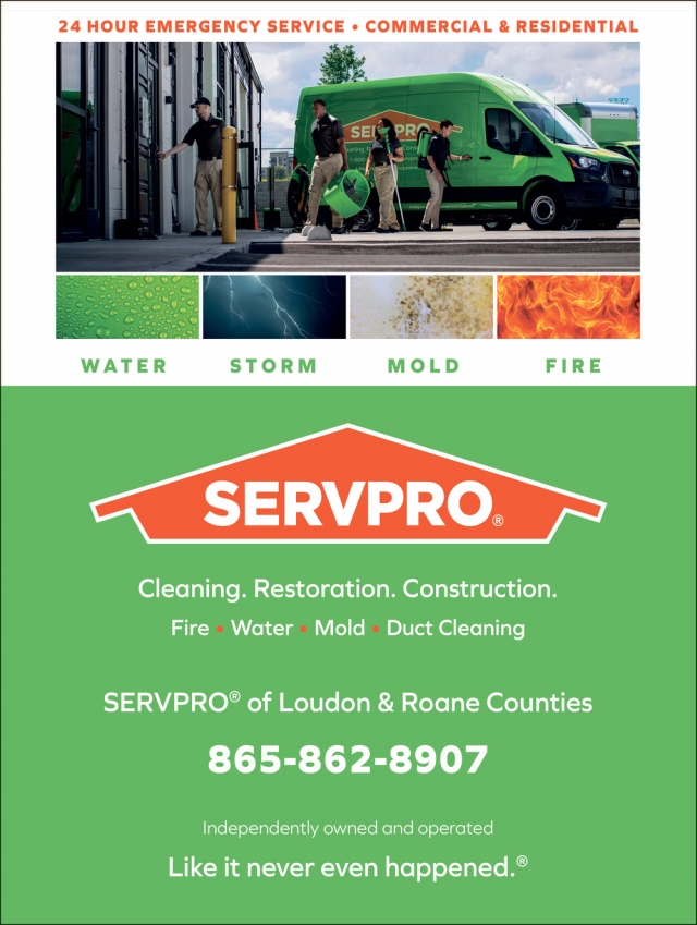 24 Hour Emergency Service, SERVPRO of Loudon & Roane Counties, Lenoir City, TN