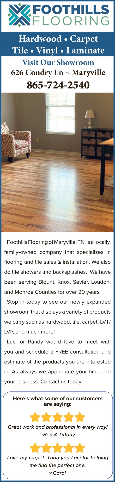 Flooring Services, Foothills Flooring, Maryville, TN