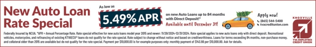 New Auto Loan Rate Special, Knoxville TVA Employees Credit Union, Morristown, TN