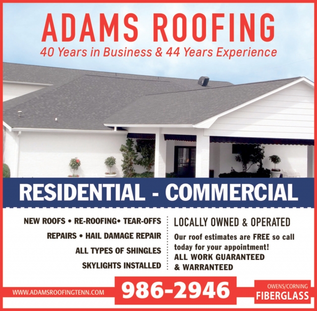 New Roofs, Adams Roofing, Loudon, TN